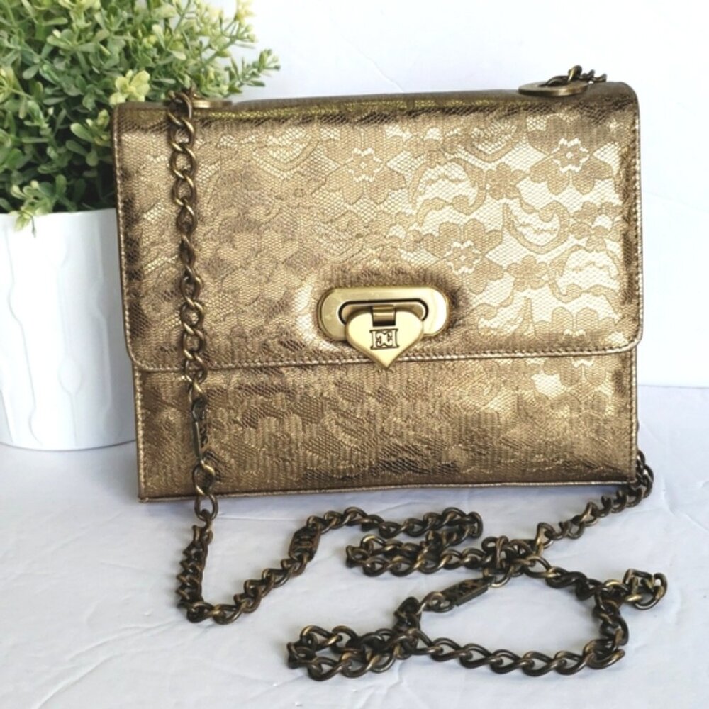 Escada Gold Python Snakeskin Lace Crossbody Bag / Luxury Handbag